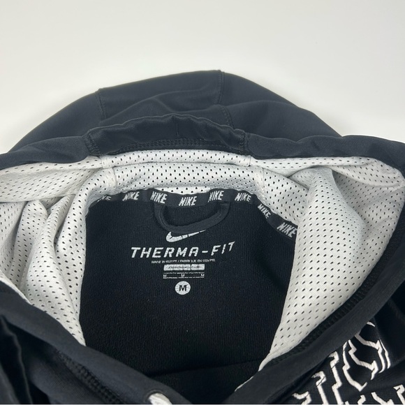Nike Mens SZ M Therma-Fit Sweater Black White Spellout Sweatshirt Hoodie - Picture 3 of 8